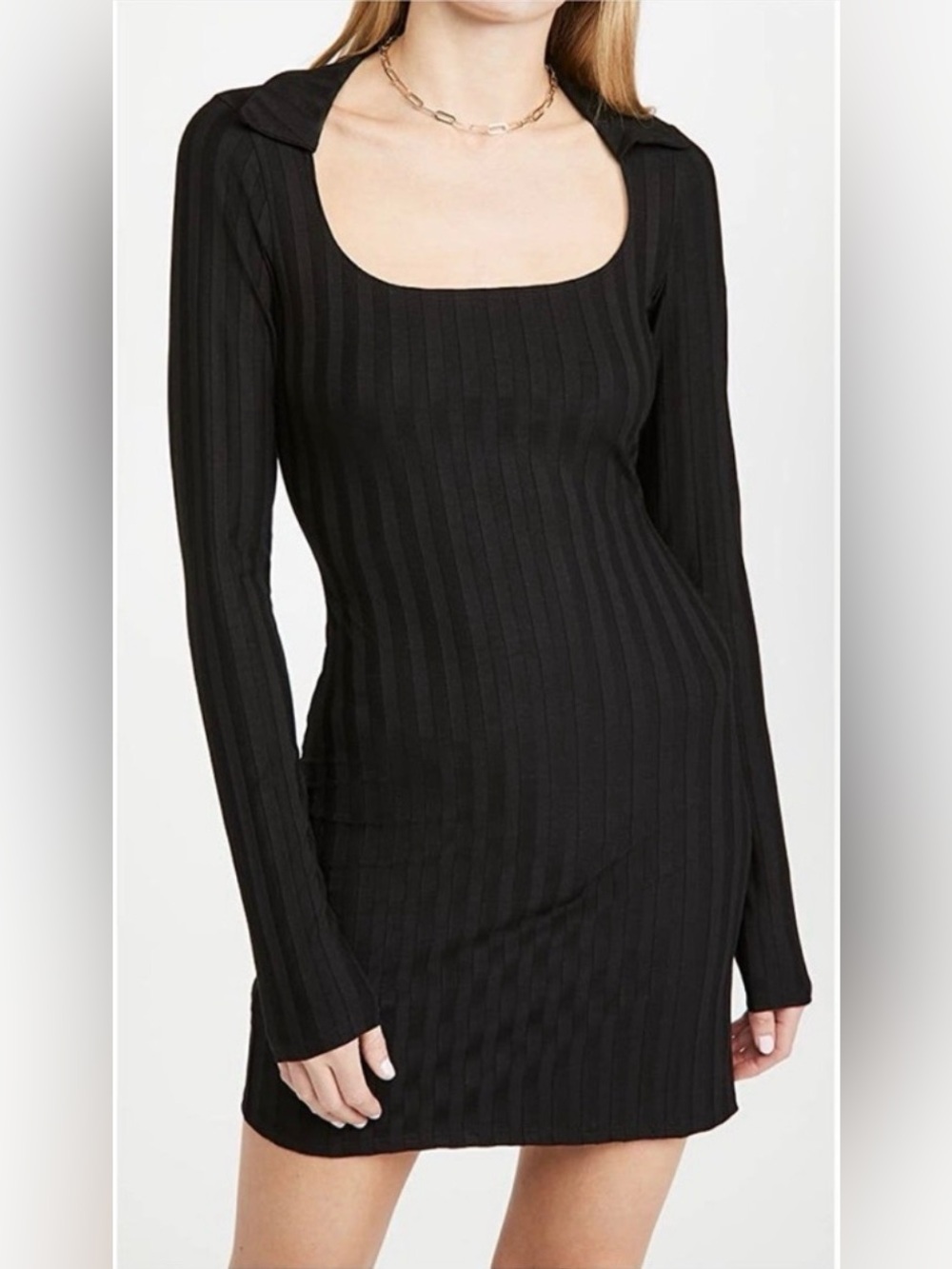 Reformation Vittoria Ribbed Collared Bodycon Mini Dress Black XL